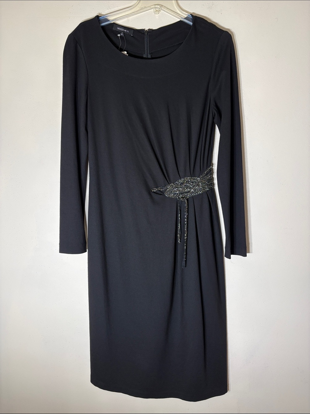 Lafayette 148 New York Long-Sleeve  Dress with Beaded Side Detail. 8. NWT.